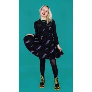 Run & Fly Black Lightning Bolt Flared Pinafore Dress Plus Size 18 David Bowie